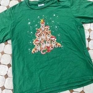Port and Company Green Kids Corgi Holiday Tee